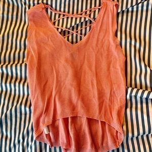 Pink Sweater Lace Up Tank